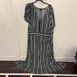 Torrid Size 6 Striped V-Neck Women’s Dress in Black, White Yellow & Teal
